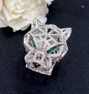 1pcs 18k White Gold Diamond Ring VVS Diamond Panther Brand Ring