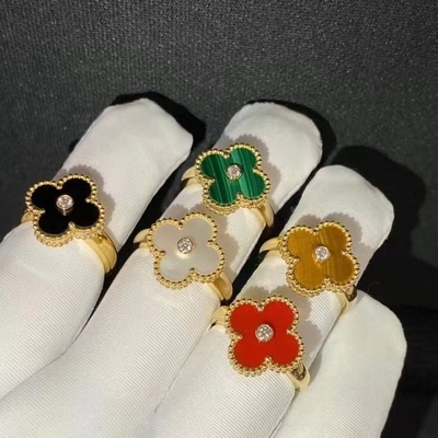 Anillo de diamantes vintage de lujo VCA, anillo de oro amarillo de 18 quilates, 1 pieza