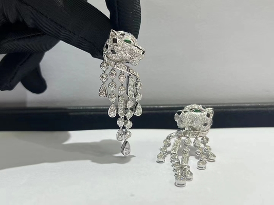 Oro blanco inspirado de Panthere de Brand Earrings 18k con los diamantes