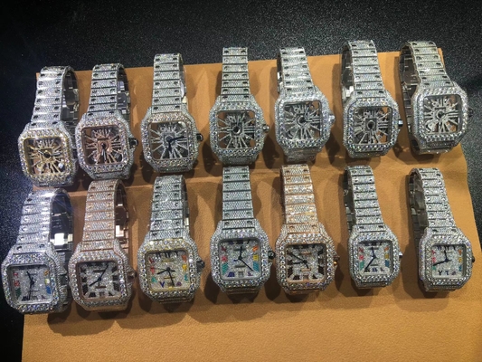 Diseño de lujo Hip Hop Iced Out Lab Diamantes Moissanite Reloj de diamante