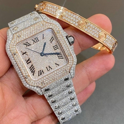 Hombres Mujeres Reloj Bling Dial Bezel Band VVS Reloj Moissanite